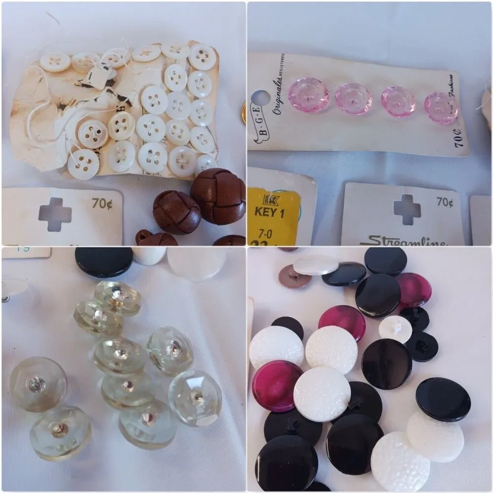 Vintage Buttons Mixed Lot New & Used Mother of Pearl Metal Leather Plastic